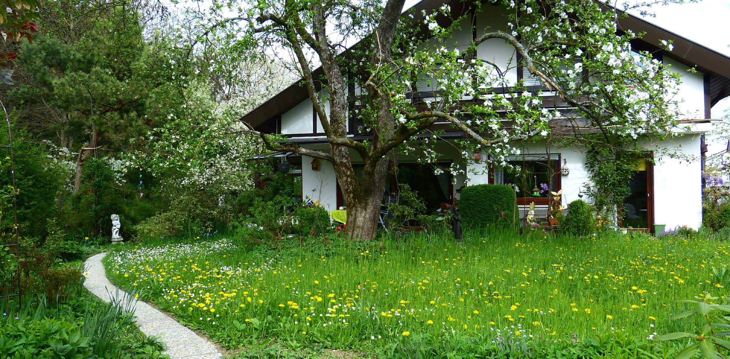 Ein Haus mit Garten und Baum